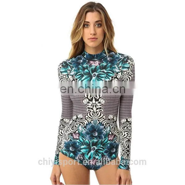 Sun-protective Back Zipper High-neck One-piece Long Sleeves Rashguard photo-2