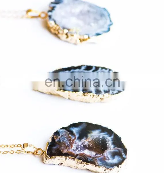 Druzy Black and Gold Agate Jewelry Necklace