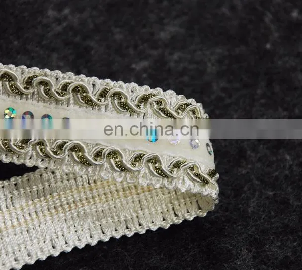 Wholesale Sequins Gold Lurex Lace Trim for Decorative photo-6