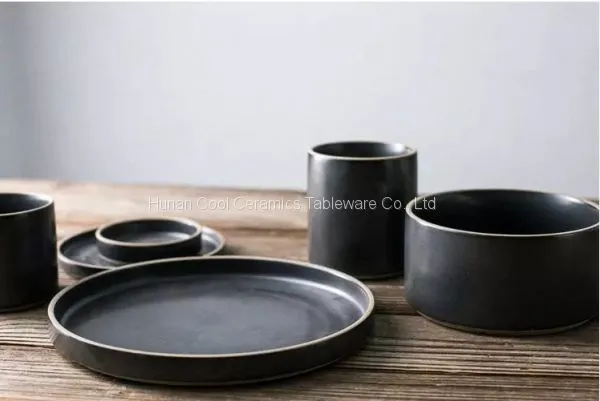 Matt Figuline Black Color 450 ml Ceramic Mug and Plate Set photo-2