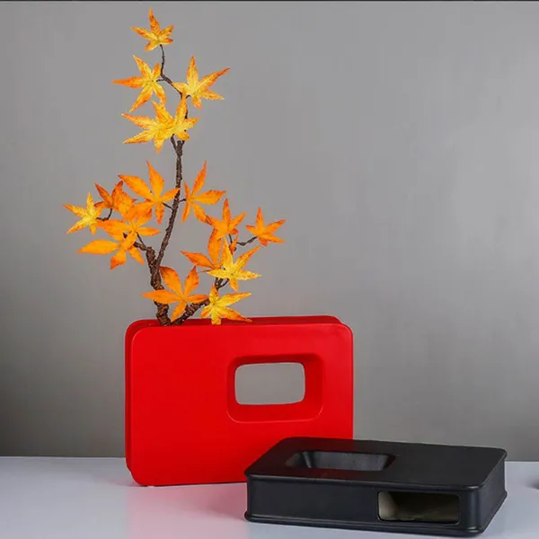 Rectangle Nordic Style Art Large Red White Black Geometric Ceramic Vase, Living Room Decoation photo-3