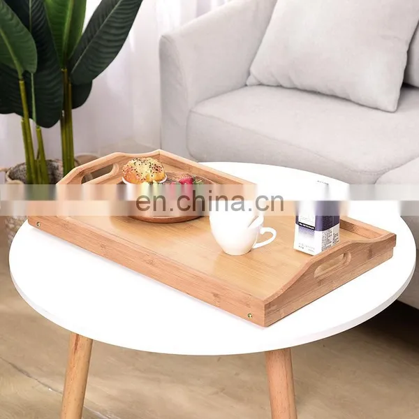 Custom Modern Handmade Wooden Tray For Bed Floating Bamboo Breakfast Food Serving Tray With Folding Legs photo-5