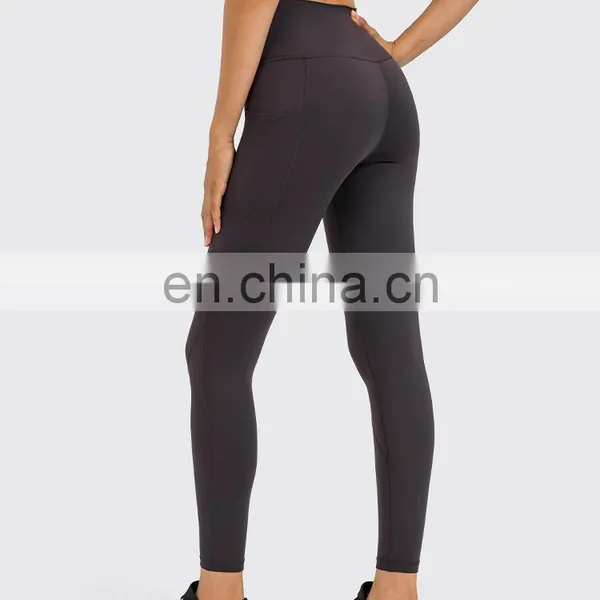 New Wholesale High Waist Tummy Control Yoga Leggings Nude Feeling With Side Pockets Sports Gym Legging Pants Women Yoga Tights photo-4
