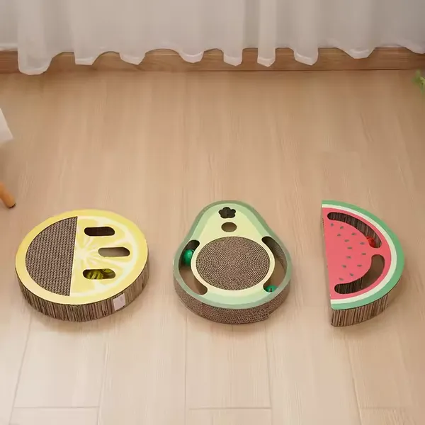Meow Love Fruit Shape Pattern Corrugated Cat Scraper Cardboard With Toy Exercise Break photo-3