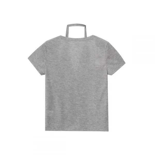 2025 New Women's Clothing French Fashion Hanging Neck Collar Double Layered V-neck Stacked Wear Show Thin Short Sleeve T photo-4