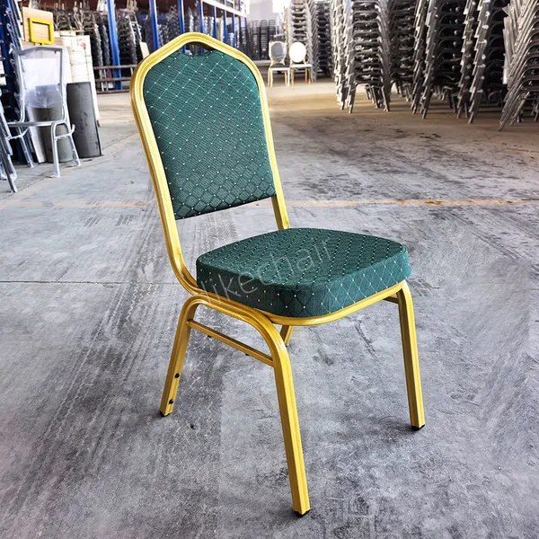 Stackable Banquet Chairs Golden Steel Frame Diamond Dot Fabric Cushion for Hotel Wedding Event photo-3