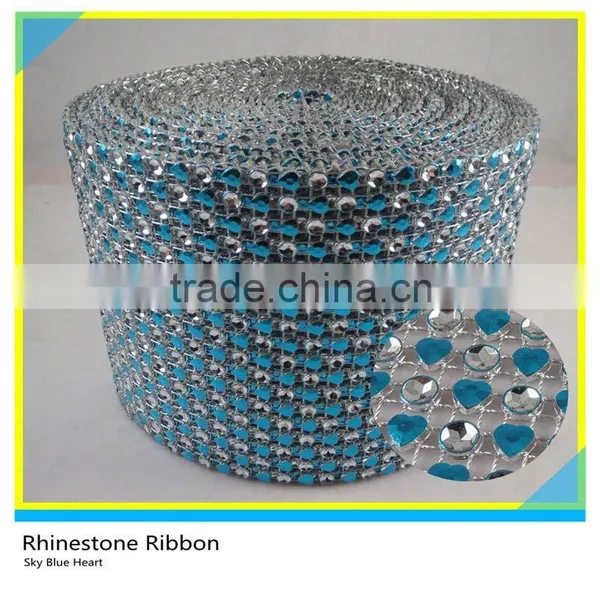 24 Rows Rainbow Heart Shape Decorative Mesh Ribbon 10 Yards Crystal Wrap Roll photo-5