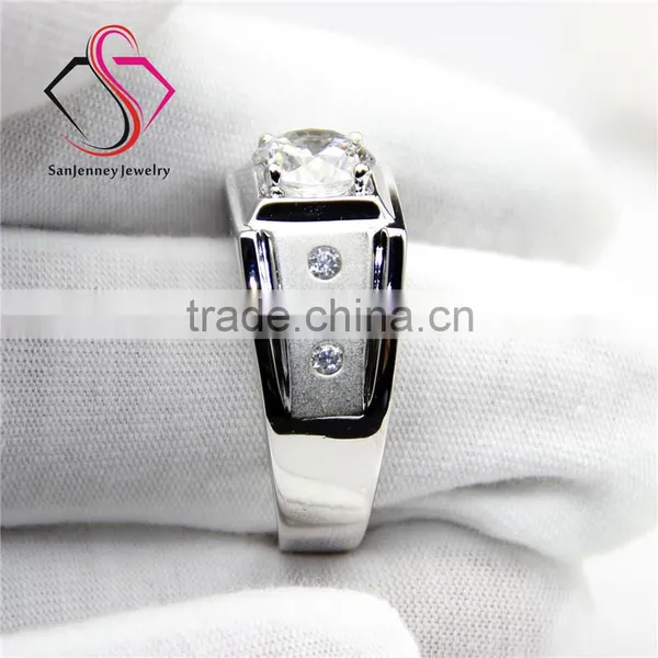 Round Brilliant Cut Moissanite 2CT 8.0mm Center 14k 18k White Gold Diamond Wedding Band Men's Diamond Band photo-3