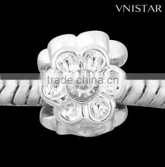 Vnistar Silver Plated Flowers Shape European Crystal Beads With Pink&clear&cyan Three Colors PBD1372 photo-3