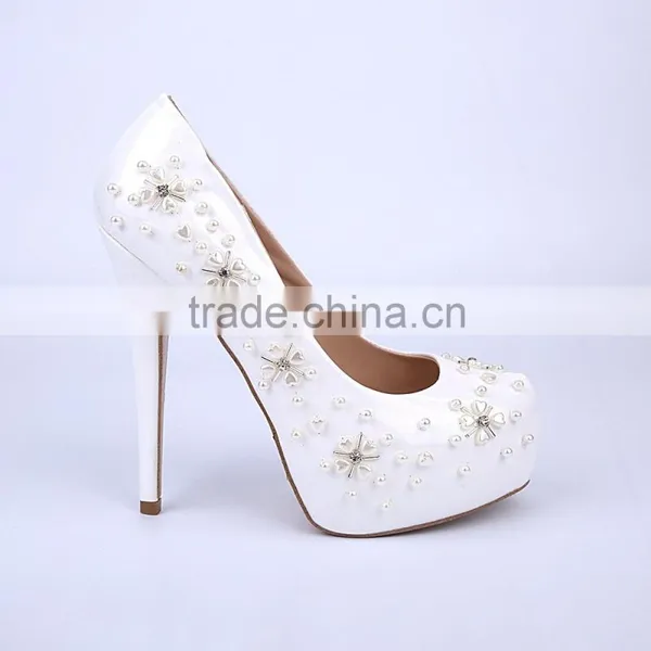 Sky High Bridal Wedding Shoes, White Pearls Shoes for Wedding