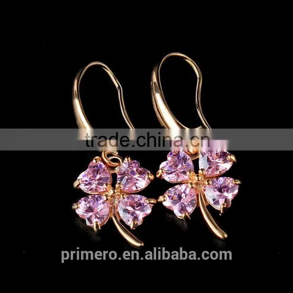 New Arrival Drop Earrings Cubic Zircon 18K Gold Plated Butterfly/Round/Clover Jewelry photo-5