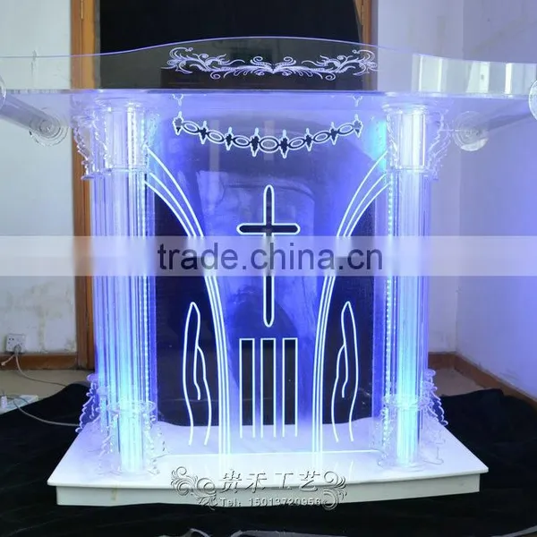 High Qualtiy Modern Church Pulpit With LED Light, Church Pedestal Pulpit, Organic Glass photo-3