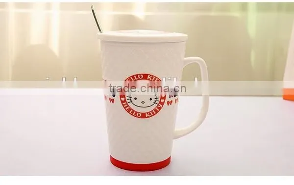 New Creative Hello Kitty Office Relief Ceramic Mug With Lid and Spoon photo-3