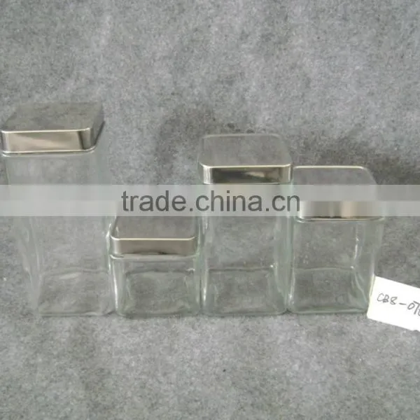 Clear Square Glass Jar With Metal Lid photo-2