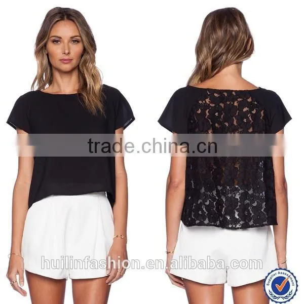 Fashion Chiffon Lace Short Sleeves Women Tops and Blouses 2015 Quality Choice