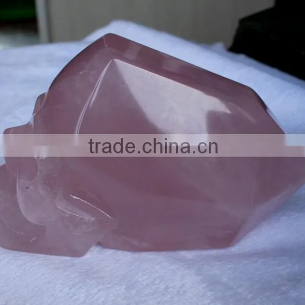 Natural Rock Rose Quartz Crystal Point Skull Carvings Halloween Gifts photo-2