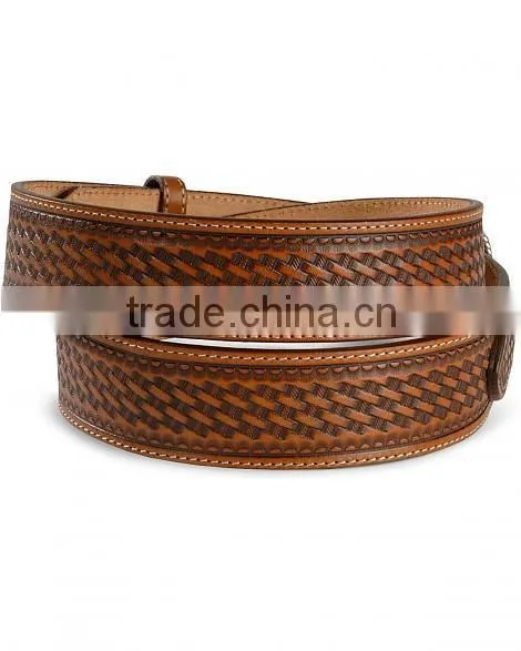 Western Men Rodeo Style Cowhide Leather Ranger Basketweave Emboss Leather Belts Wholesale photo-4