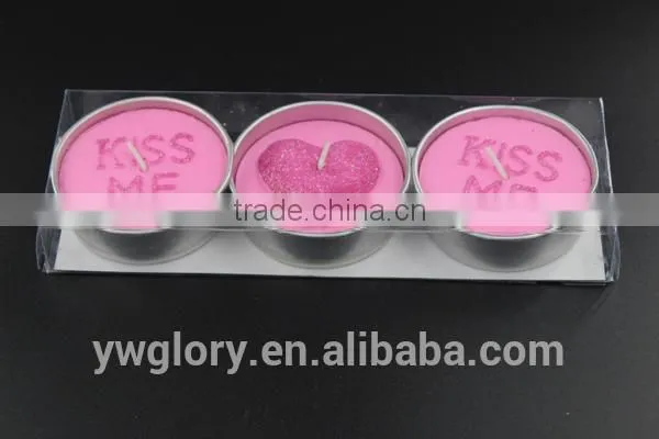 Pink Color Valintine's Heart and Kiss me Tea Light, Pink Tea Light, Romantic Tea Light Non-toxic