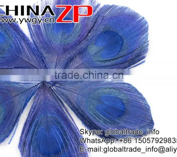 Gold Supplier ZPDECOR Bulk Sale Top Dyed Royal Blue Trimmed Peacock Feathers Eyes for Decoration photo-2