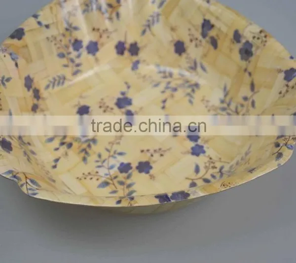 Retail No Normal Anomaly Triangle Color Painting Picture Handmade Bamboo Woven Wooden Salad Bowl Kitchen Tools