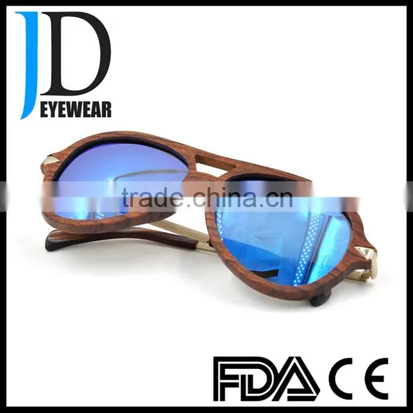 Big Face Navy Blue Sun Lenses Pilot Style Real Wooden Sunglasses Rosewood Sun Glasses photo-2