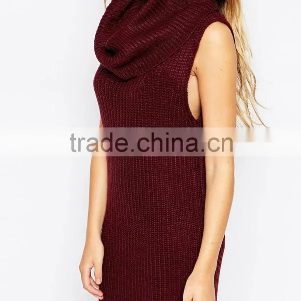 Sleeveless Chunky Knit Sleeveless Cowl Neck Sweater Dress photo-4