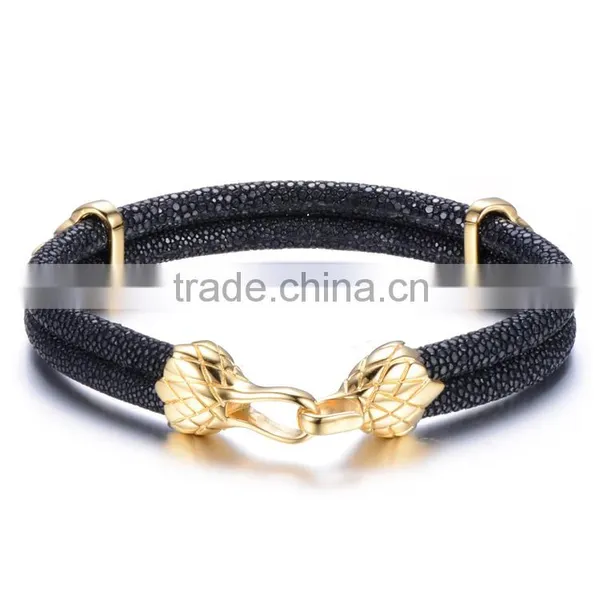 Fashion Leather Bracelets Men Stainless Steel Jewelry Allibaba Com 4mm Stingray Cord 18k Gold Plated Bangle photo-3