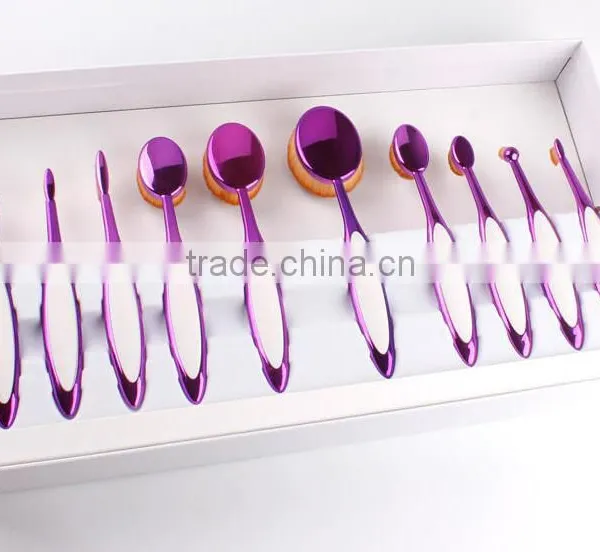 Top Quality Custom Logo Cosmetic Makeup Brushes Rose Gold and White Color 10pcs Oval Makeup Brush Set photo-3