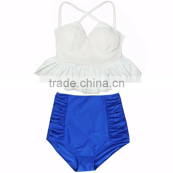 New Fashion Hot Selling Swimsuit With Small Flounce Top Quality Mature Women High Waist Bikini photo-3