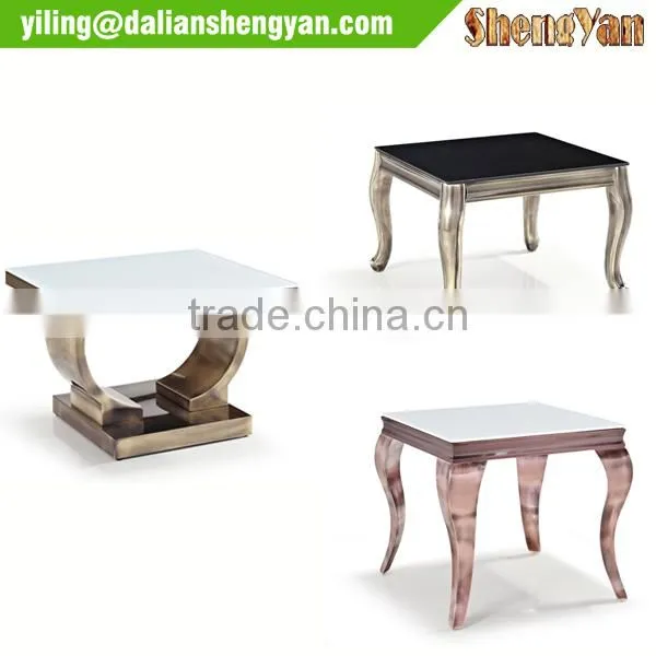Gold Finish 4 Legged Glass Modern Side Table photo-4