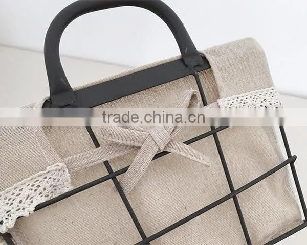 Decorative Rectangular Rustic Wire Storage Basket With Liner photo-4