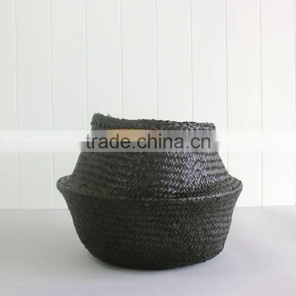 Black Seagrass Basket With Leather Handles/ Seagrass Basket for Home Decoration photo-4