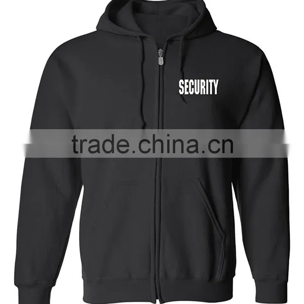Security Silkscreen Front & Back Black Full Zip Hoodie, Ring-Spun Cotton Jersey Hooded Security Guard Uniform With Ribbed Cuffs photo-2