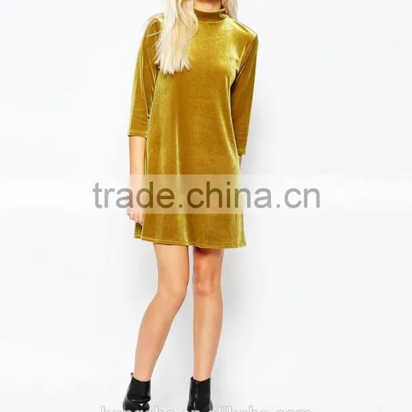 New Arrival Long Sleeve Styles Velvet Dress High Neck Sexy Velvet Dress HSD6756 photo-5