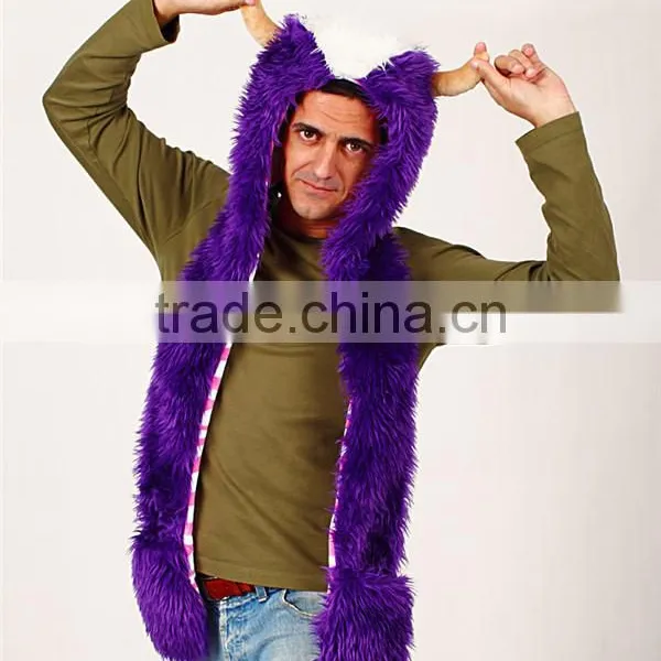 Faux Fur Adult Beanies Plush Animal Head Hat Scarf Glove photo-5