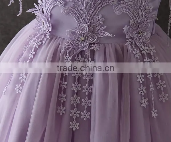 OEM Baby Girls Lovely Purple Embroidery Flower Tassel Party Dresses Net Frock Design Tulle Fluffy Baby First Communion Dress photo-5