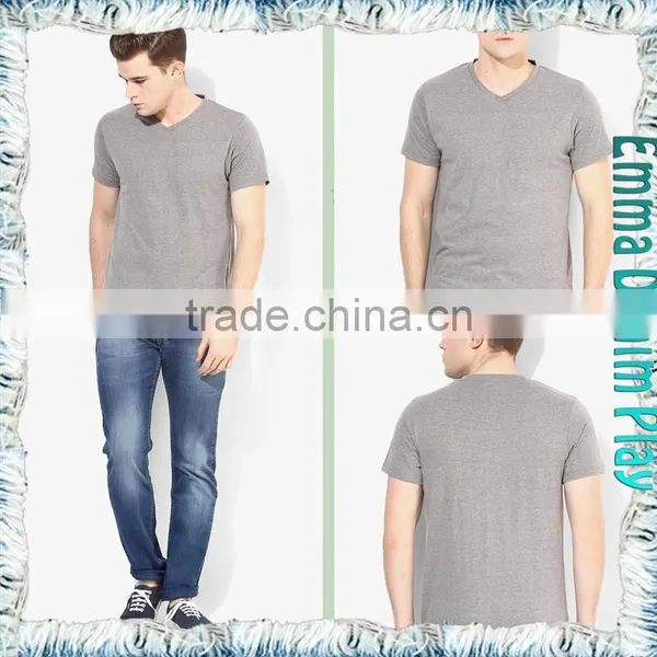 Mens Grey Custom Design Premium Quality V-Neck Plain T Shirts photo-5