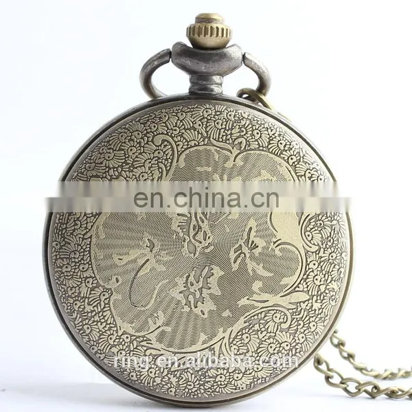 Fashion Retro Bronze Hollow Carved Dolphin Unisex Pocket Watch photo-2