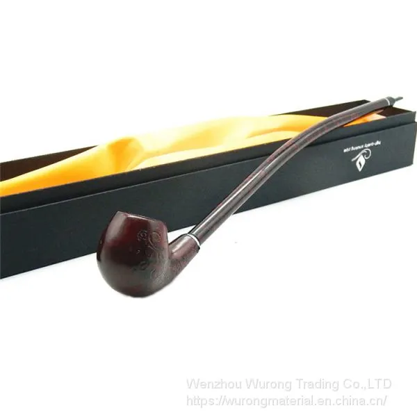 410mm Length Wooden Resin Long Tobacco Pipe With Small Flower Engraving Head for Smoking photo-5