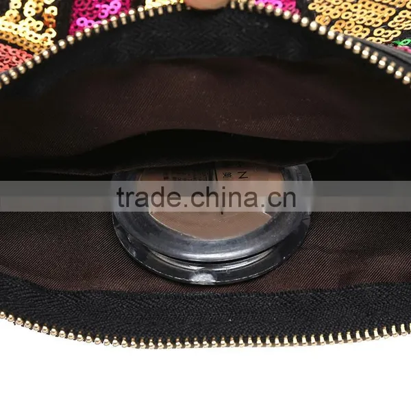 High Quality Glitter Cosmetic Bag, OEM Glitter Faux Leather Cosmetic Pouch,ladies Glitter Clutch Bag,ladies Leather Vanity Bag photo-6