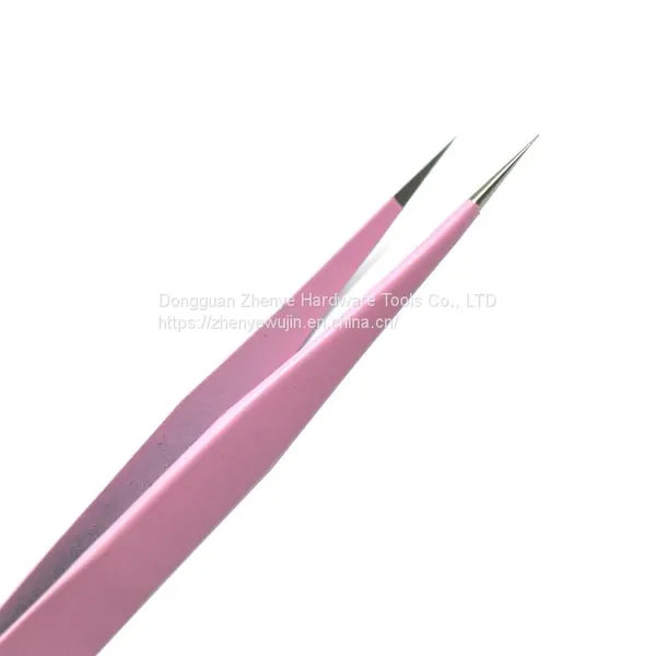 Tweezers Beauty Tool Planting/grafting Eyelashes Bird's Nest Hair Picking Stainless Steel Straight Head Tweezers Pink Pointed Cute Sticker photo-5