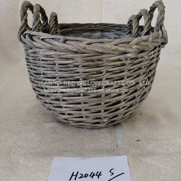 New Design Grey Painted Round Shape Wicker Storage Baskets With Handle photo-3