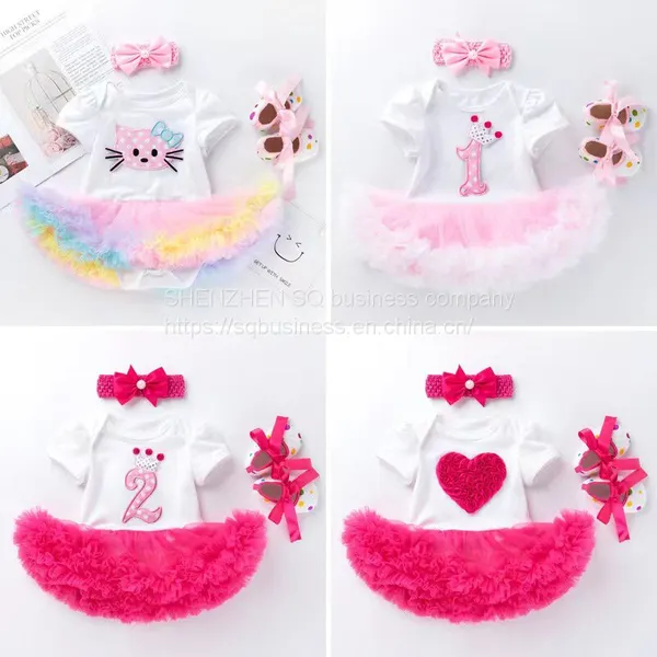 New Arrive Newborn Baby Girl Romper Jumpsuit+ Hair Accessories+Tutu Dress 3pcs Sets Party Birthday Tutu Dress Baby Girls Romper photo-2
