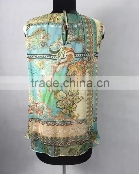 High Quality Silk Chiffon Modal Printed Sleeveless Blouse photo-5