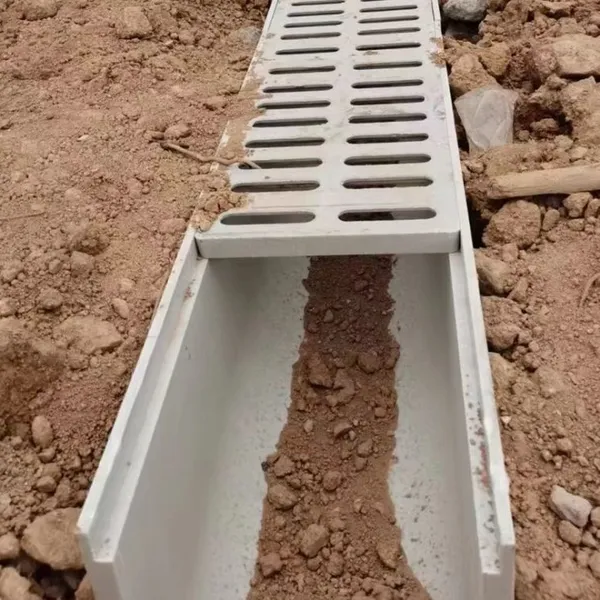 Fiberglass Drainage Channel With Galvanized Steel Grate, 300mm Width, 6mm Thickness, 2m Sections