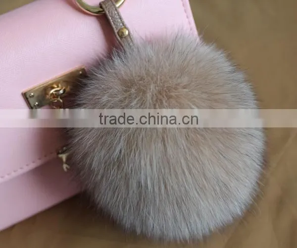 High Grade Personalized Real Racoon Fox Fur Pom Pom Metal Keychains photo-5