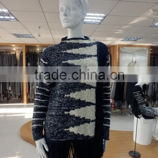 Women Crew Neck Long Sleeve Jacquard Patter on Front and Back 2016 Fall/winter Pullover Sweater