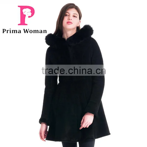 2015 Winter Women Medium Length Slim Fit Coat With Blue Fox Hat Wish Skirt Overcoat photo-3