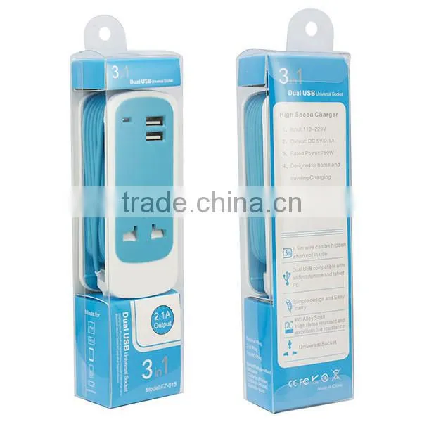 3 in 1 Dual USB Universal Socket Mini Home Travel Charger photo-3