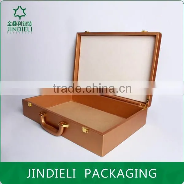 High-end Brown Wooden Cosmetic Box With Leather Handle photo-3